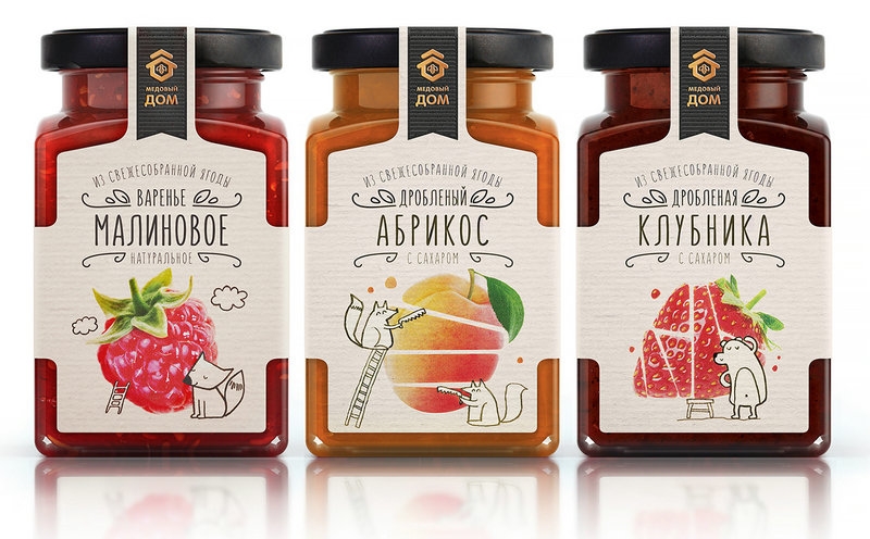 漿果包裝設計,活潑的動物特性，收獲的果醬，有益的切碎的漿果與糖